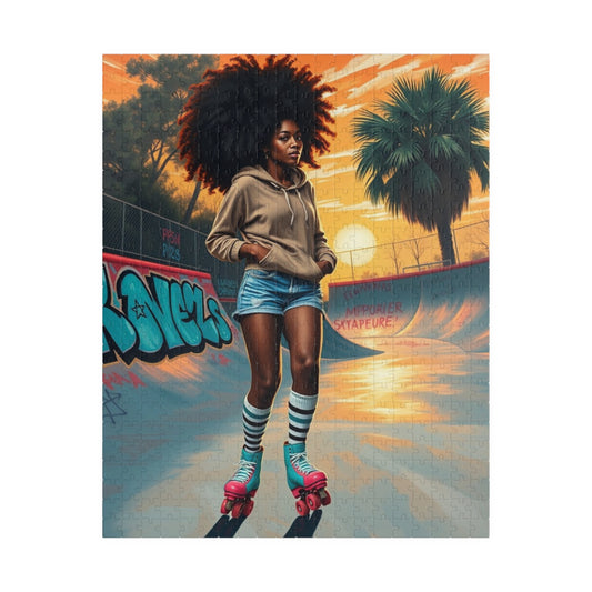 Skateboarder Jigsaw Puzzle, Retro Vibe African American Woman, Nostalgic Gift for Adults, Unique Game for Fun Family Night, Puzzle Lover 520 pcs (Vertical) Puzzle The Puzzle Chest