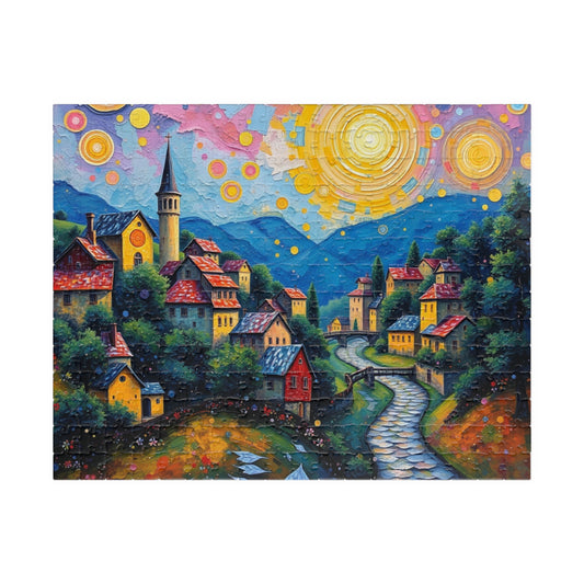 Colorful Village Art Jigsaw Puzzle for Adults, Stress Relief Gift for Friends, Family Game Night, Unique Brain Teaser, Relaxation Activity 252 pcs (Horizontal) The Puzzle Chest