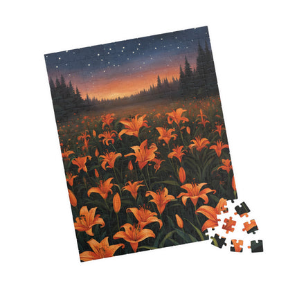 Twilight Tiger Lilies Puzzle, Floral Scene with Starry Sky, Nature-Inspired Jigsaw Game, Ideal Gift for Puzzle Lovers and Art Enthusiasts Puzzle The Puzzle Chest
