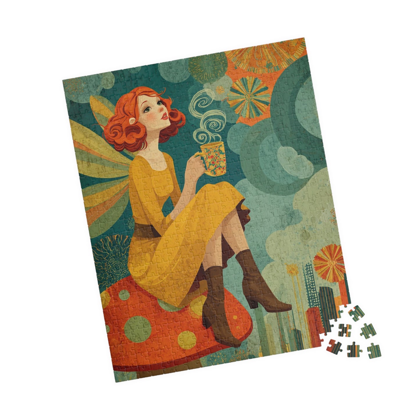 Retro 1970s Fairy Jigsaw Puzzle – Vintage Toadstool Fantasy Art, Nostalgic Autumn Illustration 520 pcs (Vertical) Puzzle The Puzzle Chest