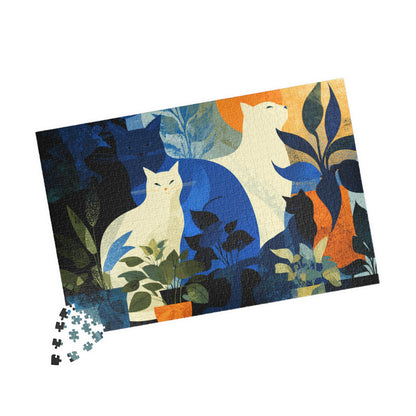 Cats and Plants Collage Jigsaw Puzzle, Animal Theme Abstract Cat Art Puzzle Inspired by Matisse 1014 pcs (Horizontal) Puzzle The Puzzle Chest