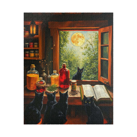 Autumn Alchemists Table Jigsaw Puzzle - Mystical Cat Theme, Ideal Witchy Gift for Cat Lover, Magic Enthusiast, Family Fun, Mindful Activity