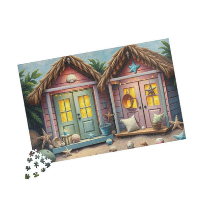 Seaside Charm Jigsaw Puzzle - Pastel Beach Huts, 110/252/520/1014-Piece Summer Vibes Beach House Puzzle for Fun, Gifts, Mental Stimulation Puzzle The Puzzle Chest