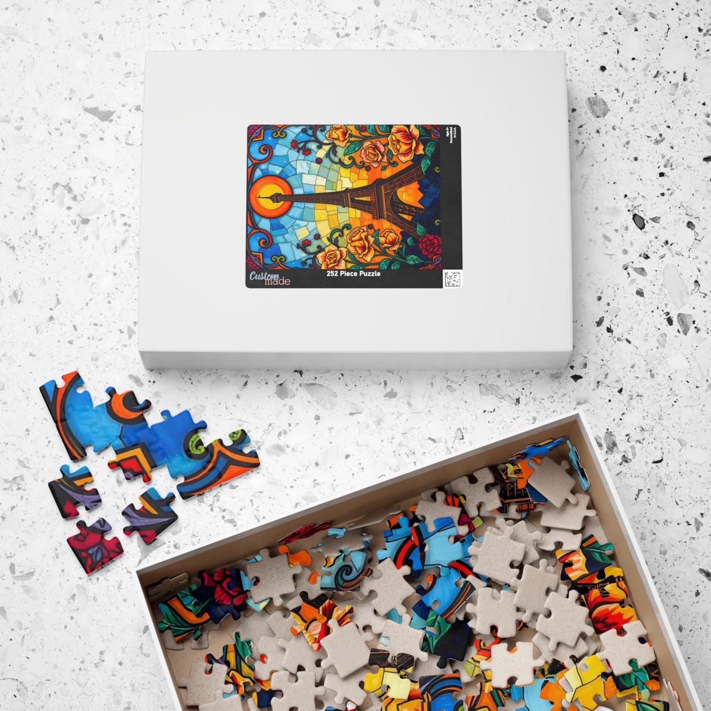 Eiffel Tower Sunset Jigsaw Puzzle, Floral Stained Glass Style, Famous Landmark, Parisian Landscape Art, Relaxing Adult Hobby, Giftable Game Puzzle The Puzzle Chest