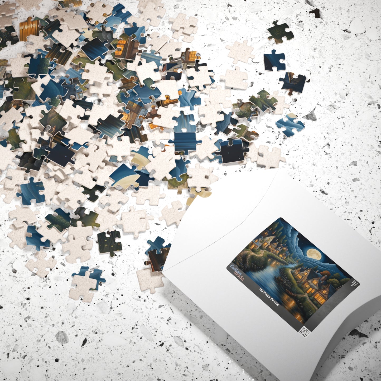 Nordic Night Village Puzzle, Serene Moonlit River Landscape, Cozy Scandinavian River Town Jigsaw Game, Mindfulness Gift for Puzzle Lover The Puzzle Chest
