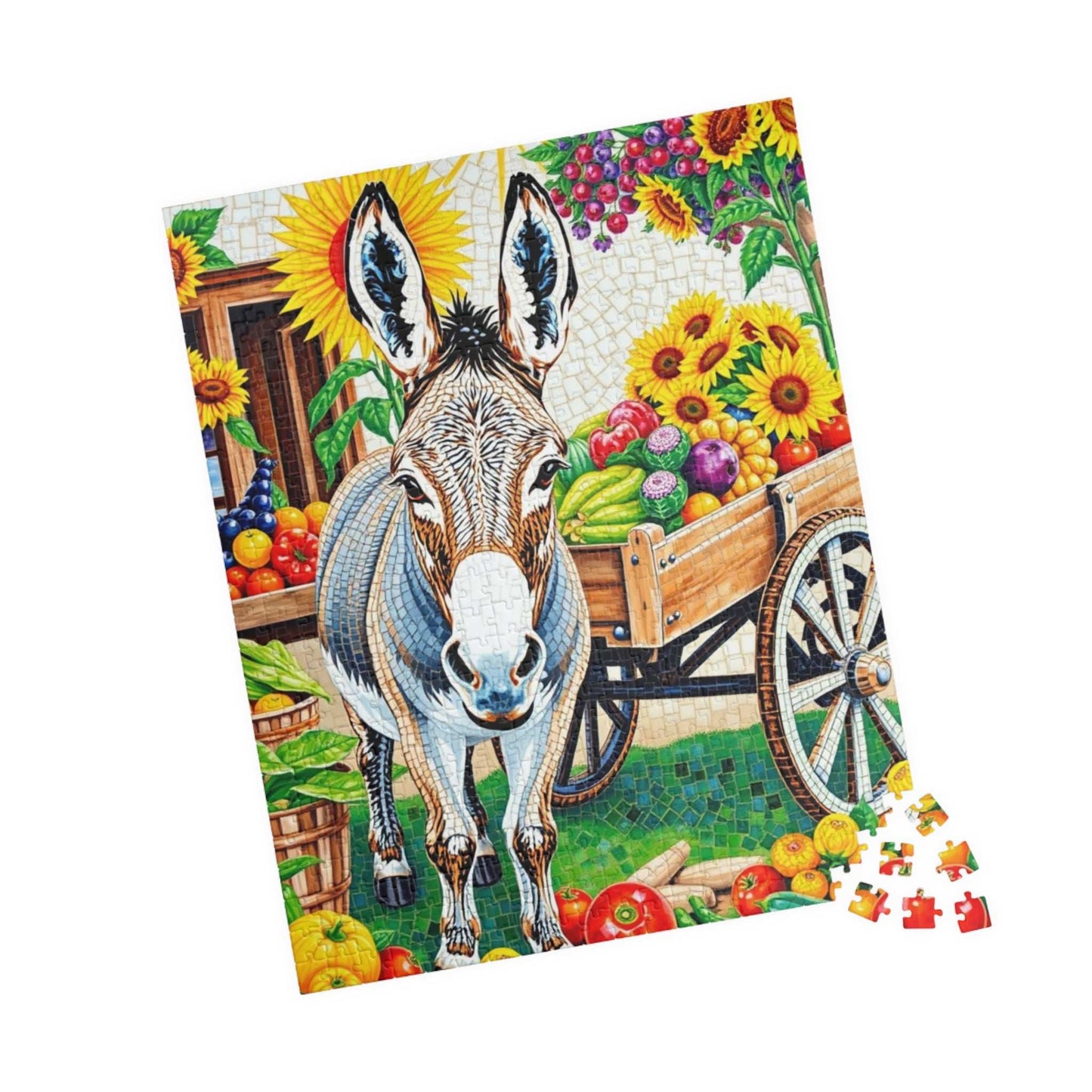 Mosaic Donkey Jigsaw Puzzle, Farm Animal Puzzle with Rustic Cart and Fresh Produce, Countryside Farm Scene for Animal Lovers, Relaxing Fun Puzzle The Puzzle Chest