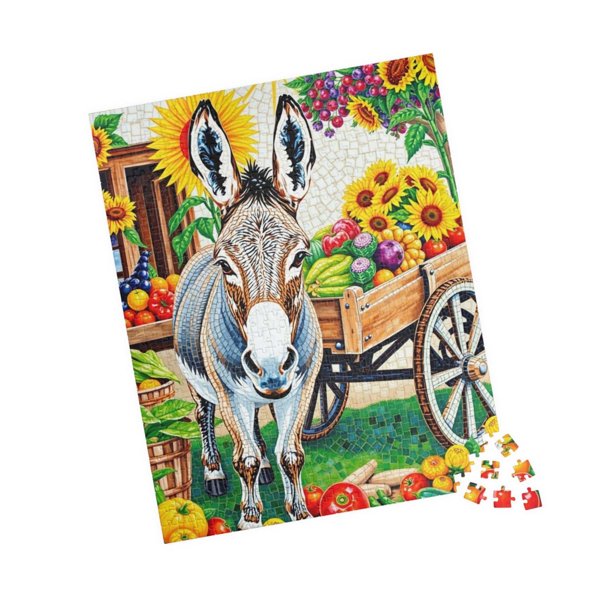 Mosaic Donkey Jigsaw Puzzle, Farm Animal Puzzle with Rustic Cart and Fresh Produce, Countryside Farm Scene for Animal Lovers, Relaxing Fun Puzzle The Puzzle Chest