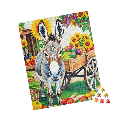 Mosaic Donkey Jigsaw Puzzle, Farm Animal Puzzle with Rustic Cart and Fresh Produce, Countryside Farm Scene for Animal Lovers, Relaxing Fun Puzzle The Puzzle Chest