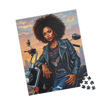 Motorcycle Chic Puzzle - 110, 252, 520, 1014-Piece African American Woman, Perfect Gift for Bikers, Adventurers, and Puzzle Enthusiasts Puzzle The Puzzle Chest