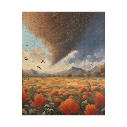 Biblical Plagues Jigsaw Puzzle, Locusts Swarming Over a Barren Landscape, Faith-Based Christian Theme Game, Spiritual Gift for Puzzle Lover