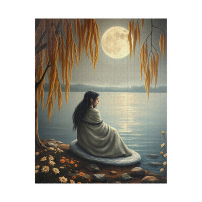 Mythical Jigsaw Puzzle, Moonlit Lake with Selkie, 110/252/520/1014-piece, Willow Trees, Flowers, Sealskin Cloak, Gift for Fantasy Lover 520 pcs (Vertical) Puzzle The Puzzle Chest