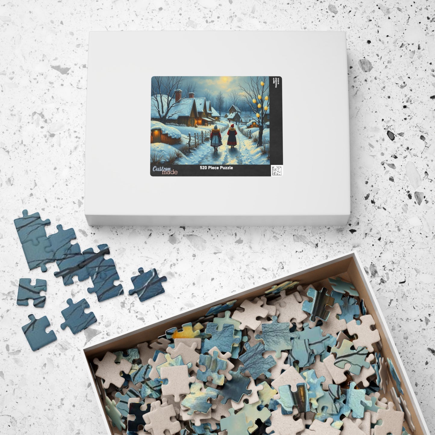 Ukrainian Village Jigsaw Puzzle - Winter Scene, Family Activity, Folk Art Puzzle, Christmas Holiday or Birthday Gift for Friends Puzzle The Puzzle Chest