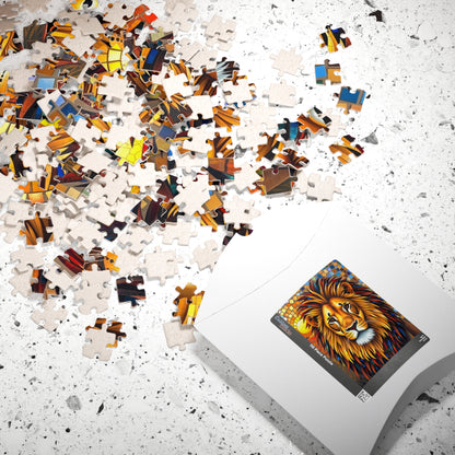 Beautiful Mosaic Lion Jigsaw Puzzle, Majestic Colorful Animal Wildlife Game with Vibrant Savannah Sunset, Animal Lover Art Fan Unique Gift Puzzle The Puzzle Chest
