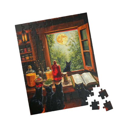 Autumn Alchemists Table Jigsaw Puzzle - Mystical Cat Theme, Ideal Witchy Gift for Cat Lover, Magic Enthusiast, Family Fun, Mindful Activity