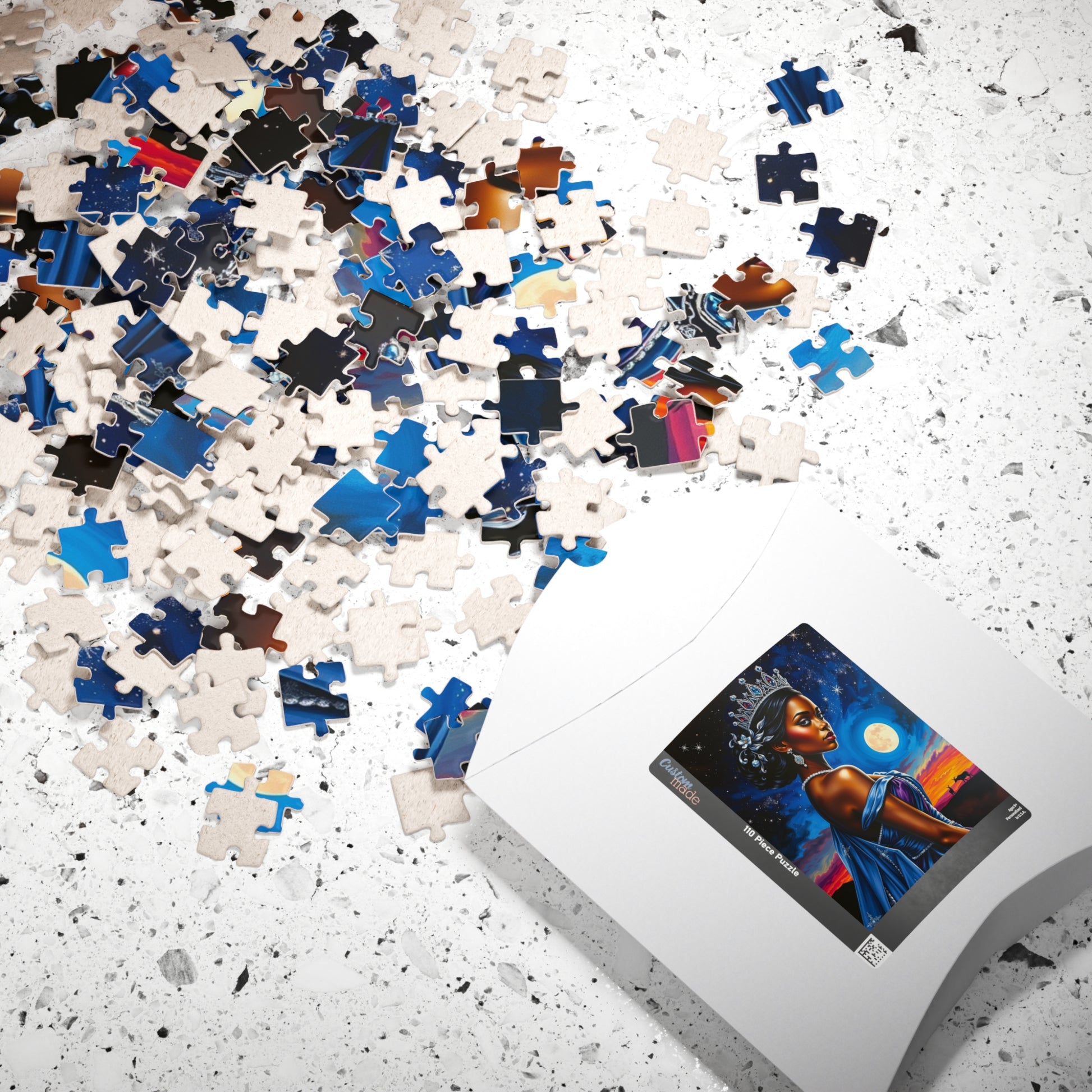 Celestial Themed African Princess Puzzle, Moon Stars Animal Silhouette, Vibrant Blue Afrocentric Game, Mindful Activity, Puzzle Lover Gift Puzzle The Puzzle Chest