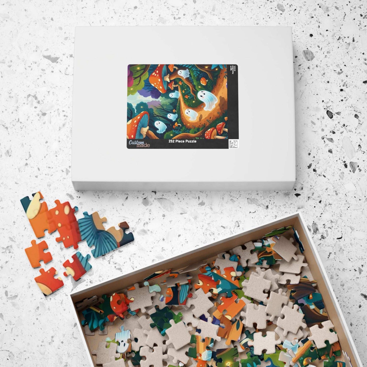 Mystical Forest Ghost Parade Jigsaw Puzzle - Enchanting Ghosts and Mushrooms Halloween Puzzle