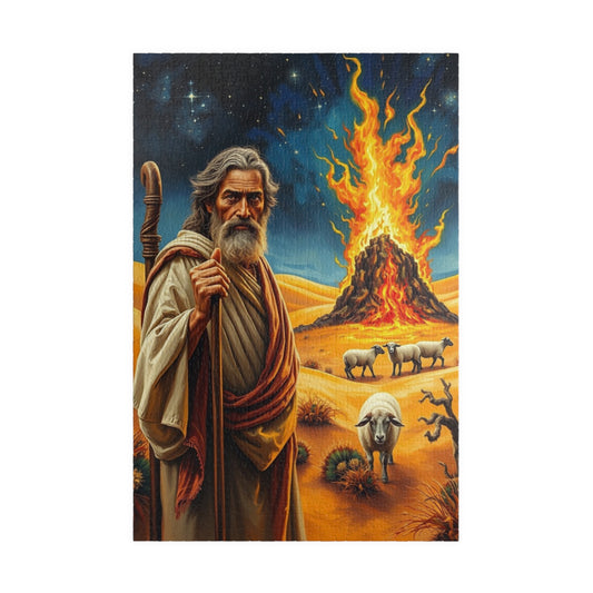 Religious Art Jigsaw Puzzle, 110-1014 Piece Burning Bush Christian Spiritual Gift, Faith-Based Family Game Bible Story Illustration, Mindful
