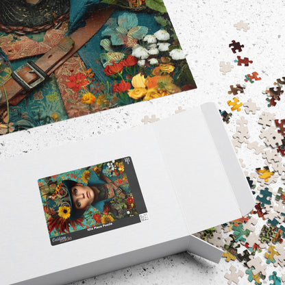 Colorful Steampunk Woman Jigsaw Puzzle – Intricate Floral Portrait with Detailed Hat Design Puzzle The Puzzle Chest