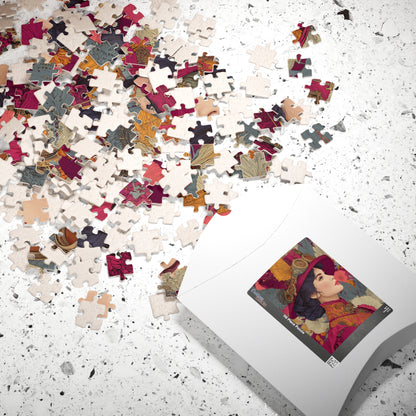 Vibrant Steampunk Lady Jigsaw Puzzle – Artistic Floral Background and Vintage Gear Hat Puzzle The Puzzle Chest