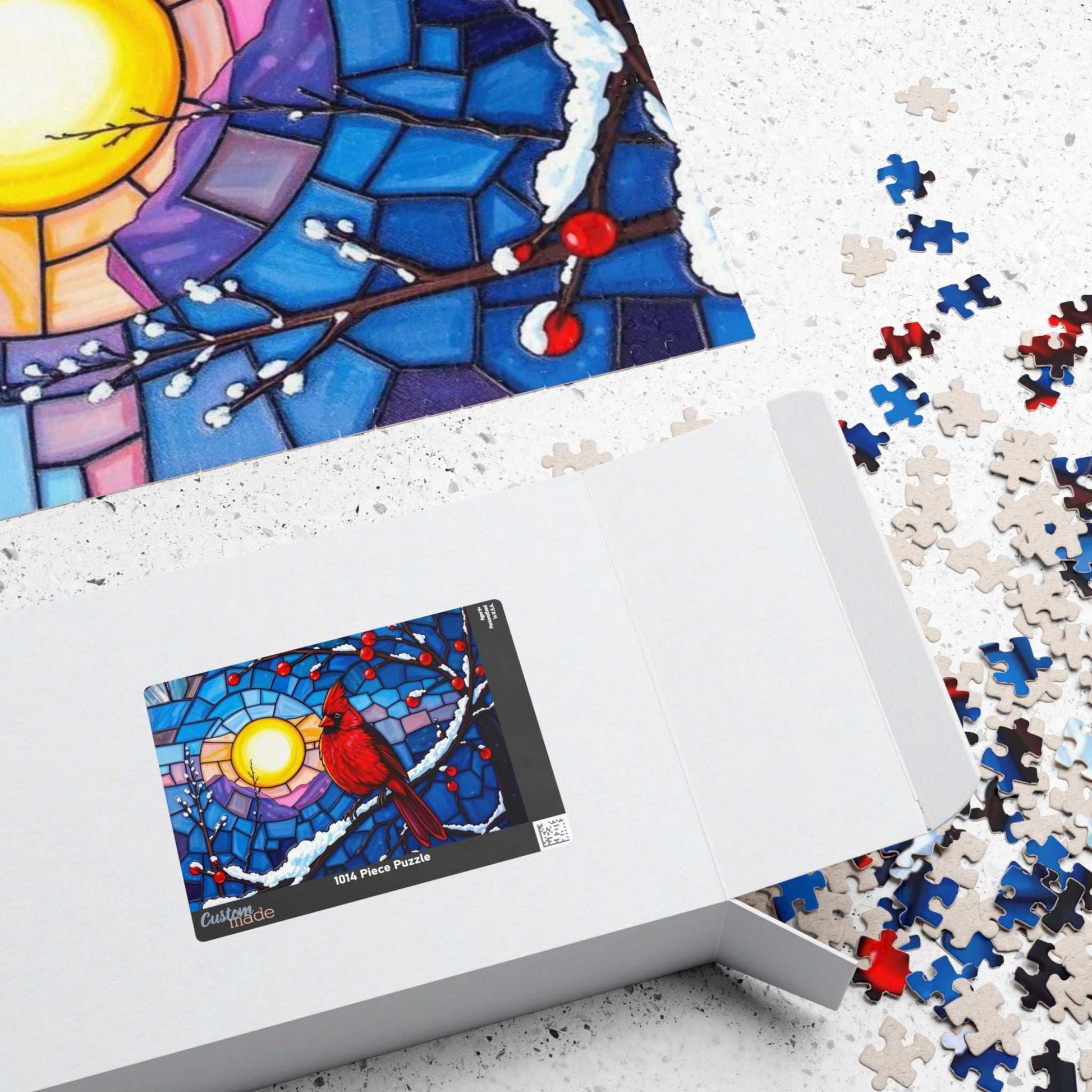 Jewel-Tone Winterbird Puzzle - Colorful Cardinal Jigsaw, Ideal for Family Game Night, Gift for Bird Lovers, Mindful Holiday Entertainment