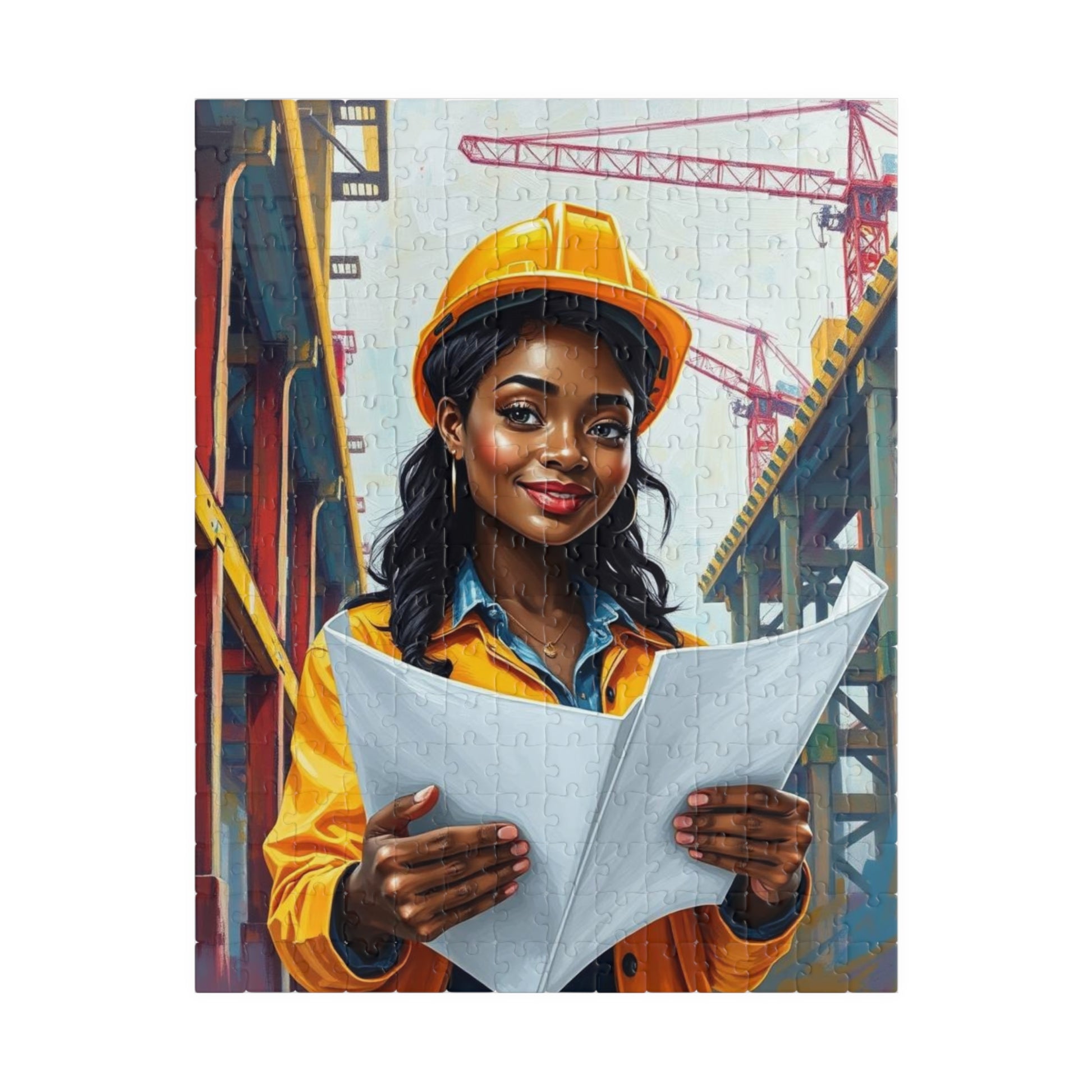 Construction Themed Puzzle - Black Woman Worker, Inspirational Black Art Jigsaw, African American Women's Empowerment Gift for Puzzle Lovers 252 pcs (Vertical) Puzzle The Puzzle Chest