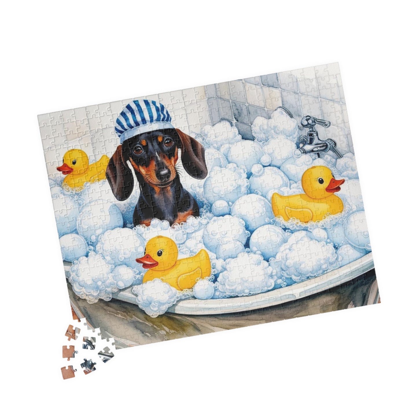 Cute Dachshund in Bath Puzzle, Relaxing Family Activity, Fun Gift for Dog Lovers, Perfect for Kids, Stress Relief Game, 110 to 1014-piece