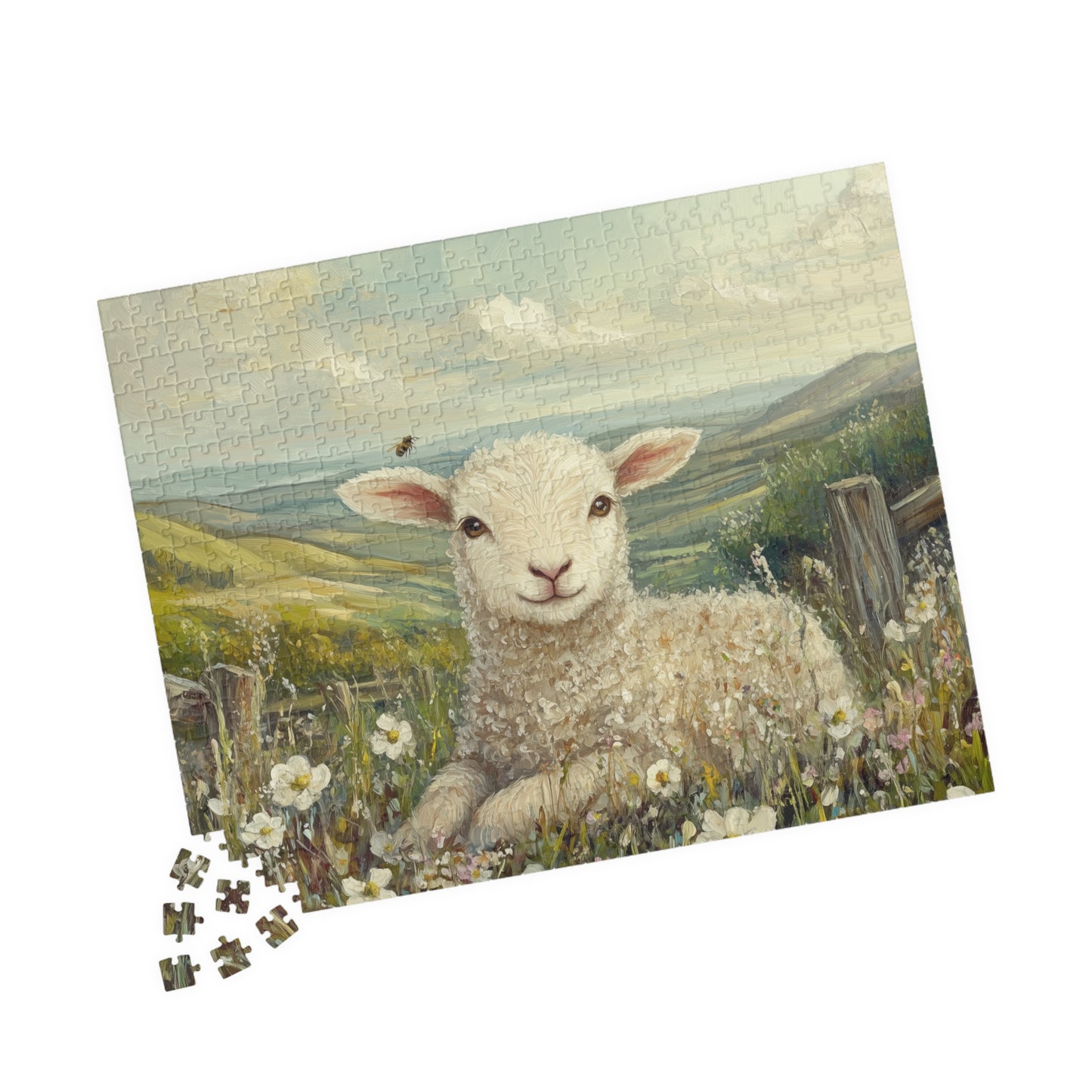 Lamb in Wildflowers Puzzle | Sheep in Countryside Landscape | 110/252/520/1014-piece 520 pcs (Horizontal) Puzzle The Puzzle Chest