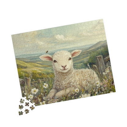 Lamb in Wildflowers Puzzle | Sheep in Countryside Landscape | 110/252/520/1014-piece 520 pcs (Horizontal) Puzzle The Puzzle Chest
