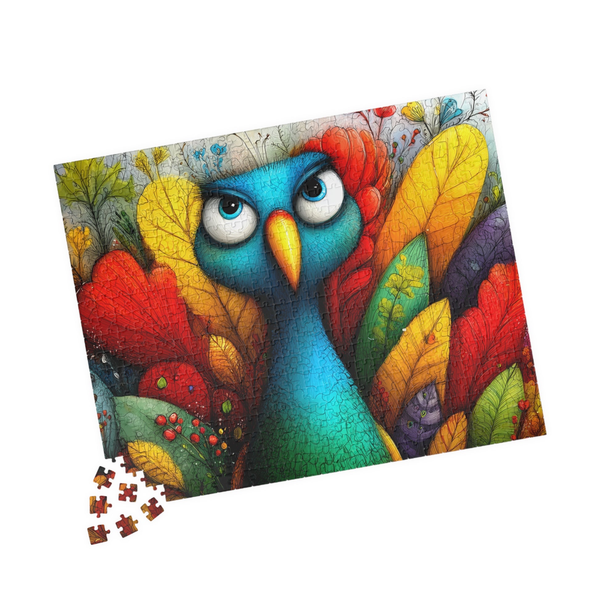 Colorful Blue Bird Illustration Puzzle | 110-1014 Piece Farm Animal Chicken Jigsaw 520 pcs (Horizontal) Puzzle The Puzzle Chest