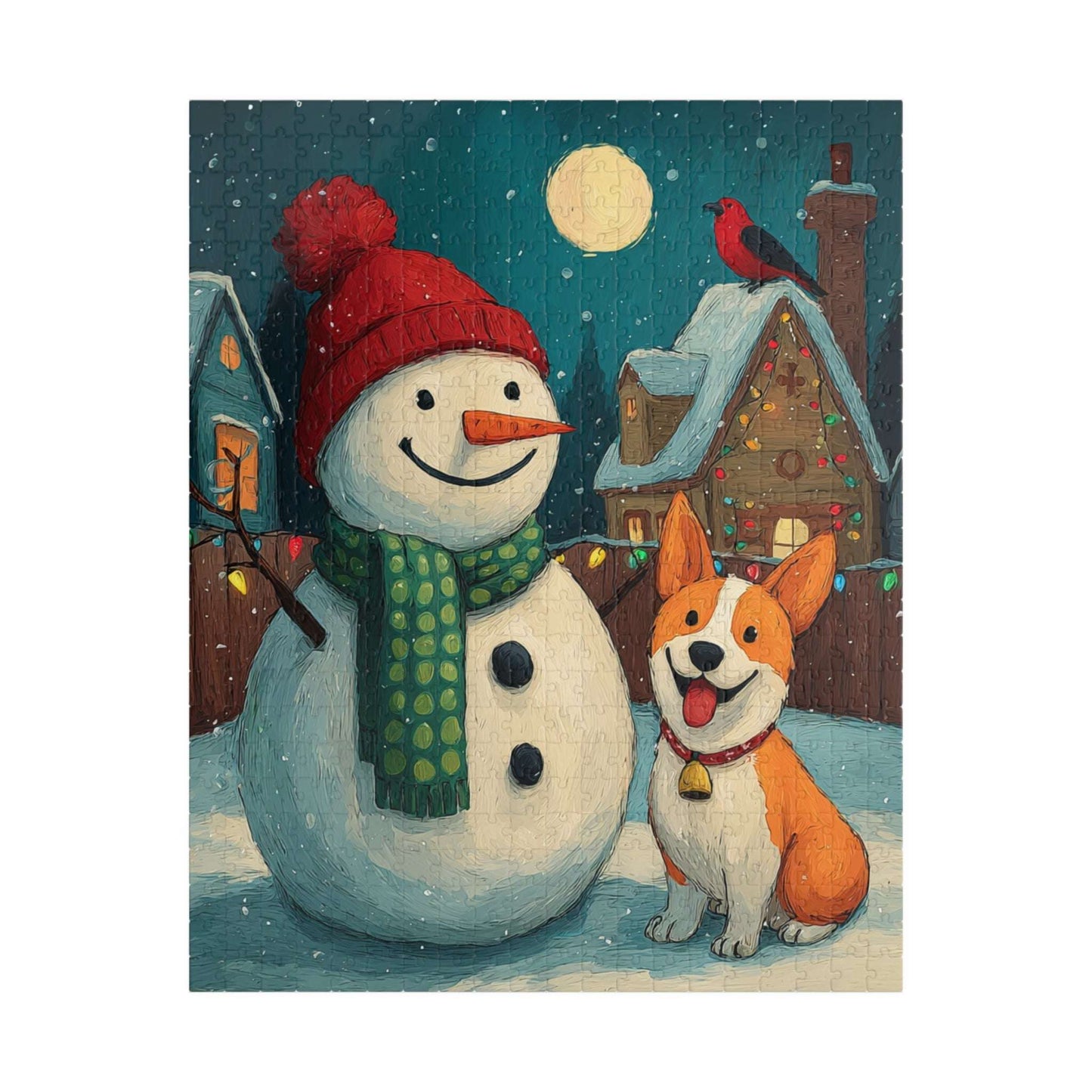 Moonlit Companions - Snowman and Dog Jigsaw Puzzle, Christmas Winter Themed Holiday Game Puzzle The Puzzle Chest