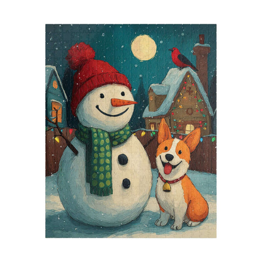 Moonlit Companions - Snowman and Dog Jigsaw Puzzle, Christmas Winter Themed Holiday Game Puzzle The Puzzle Chest