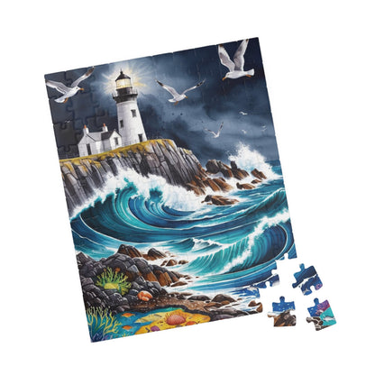 Scenic Rocky Shoreline Puzzle, Lighthouse Seaside Landscape Jigsaw Game, Family Game Night, Mindfulness Activity for Puzzle Lover Enthusiast Puzzle The Puzzle Chest
