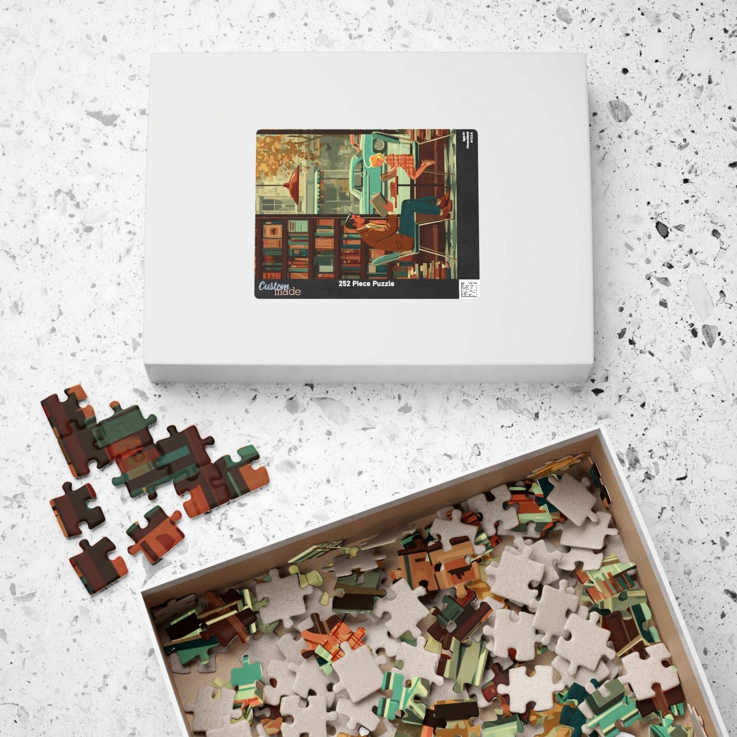 Vintage Book Haven Jigsaw Puzzle - Retro Style Cozy Bookstore, Storybook Cartoon Illustration Puzzle The Puzzle Chest