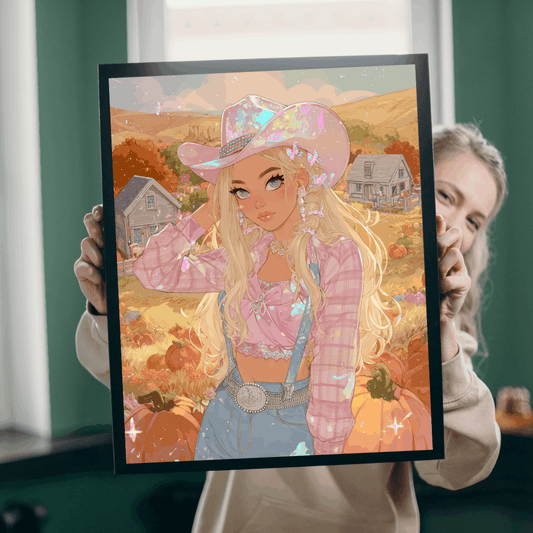 2000s Autumn Cowgirl Jigsaw Puzzle - Glittery Harvest, Retro Y2K Illustration, Holiday Birthday Gift for Puzzle Lover Puzzle The Puzzle Chest