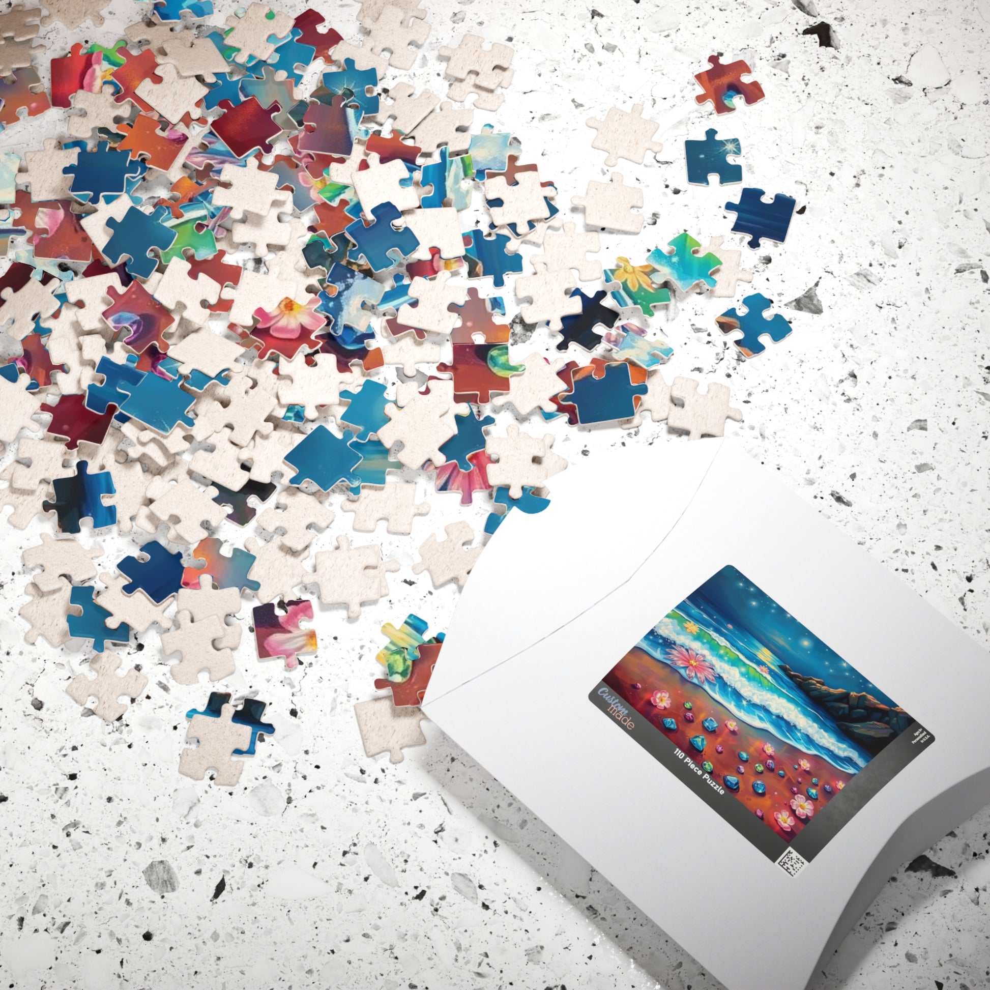 Lotus Shoreline Dreams - Surreal Beach Jigsaw Puzzle with Gems and Water Lilies, Gift for Ocean Lover, Coastal Home Décor, Family Activity Puzzle The Puzzle Chest