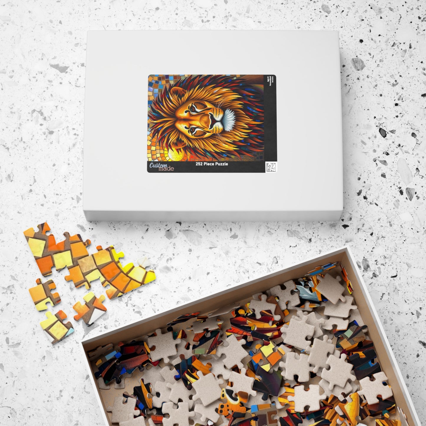 Beautiful Mosaic Lion Jigsaw Puzzle, Majestic Colorful Animal Wildlife Game with Vibrant Savannah Sunset, Animal Lover Art Fan Unique Gift Puzzle The Puzzle Chest