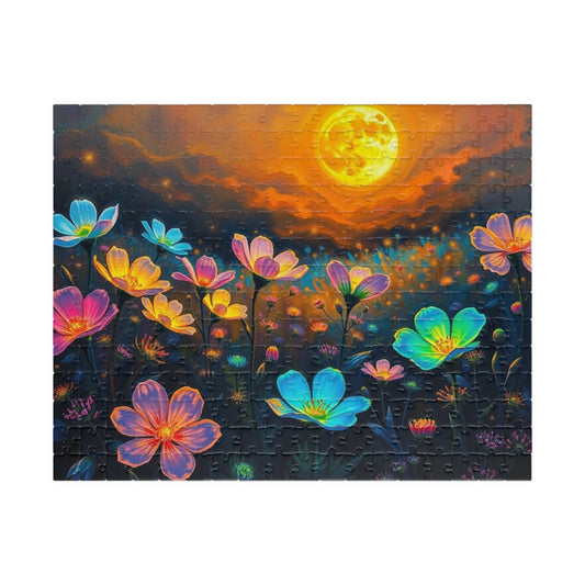 Flower Sunset Jigsaw Puzzle, Relaxing Night Sky Floral Artwork, Indoor Home Entertainment, Mindfulness Activity, Gift for Friends and Family 252 pcs (Horizontal) Puzzle The Puzzle Chest