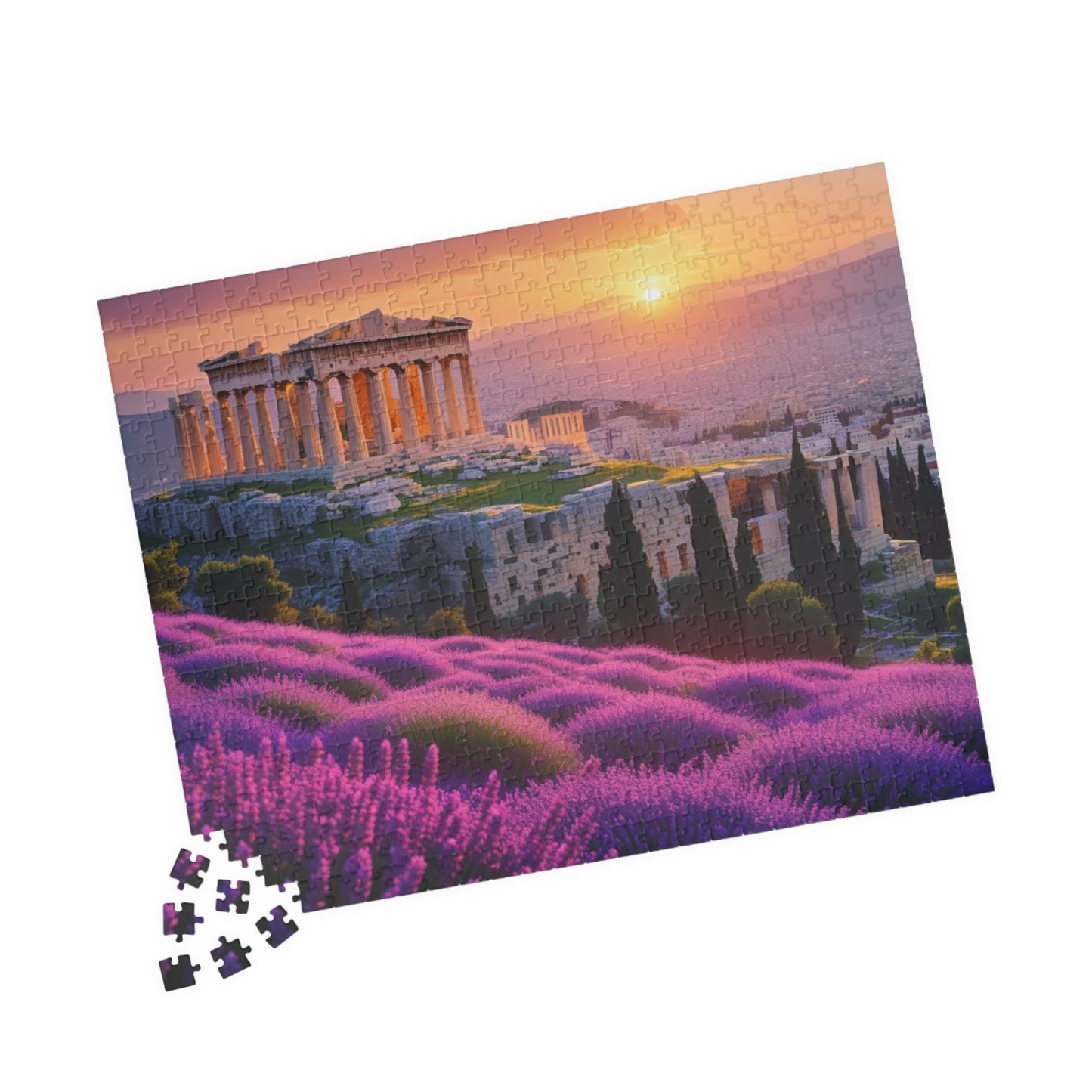 Ancient Acropolis Jigsaw Puzzle - Athens Overlooking Lavender Fields, 110 252 520 1014 Piece, Creative Activity for Adults Puzzle The Puzzle Chest