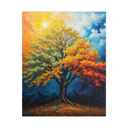 Vibrant Seasonal Tree Puzzle, Landscape Jigsaw Puzzle for Family Activity or Solo Fun, Nature Lovers Gift for Friends 110 pcs (Vertical) Puzzle The Puzzle Chest