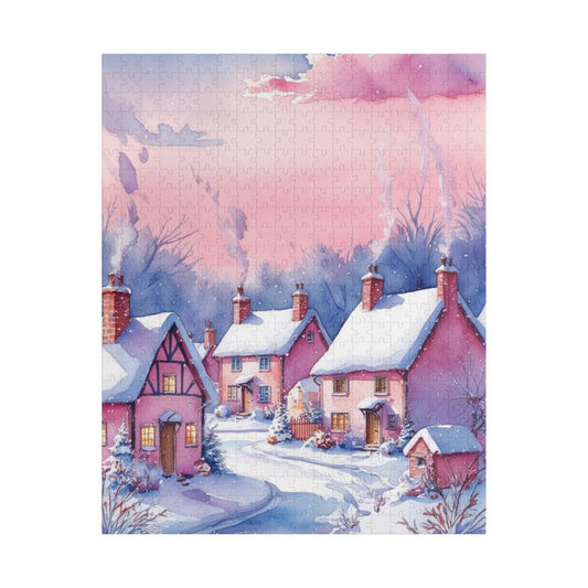 Snow-Covered Village Jigsaw Puzzle, Claude Monet Inspired Winter Landscape Art Puzzle, Game for Adults Teens Seniors, Puzzle Fans, Giftable 520 pcs (Vertical) The Puzzle Chest