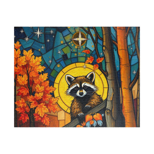 Autumn Woodland Raccoon Puzzle - 110, 252, 520, 1014-piece, Perfect for Family Fun, Cozy Nights In, Gifts, Home Decor, Fall Celebrations