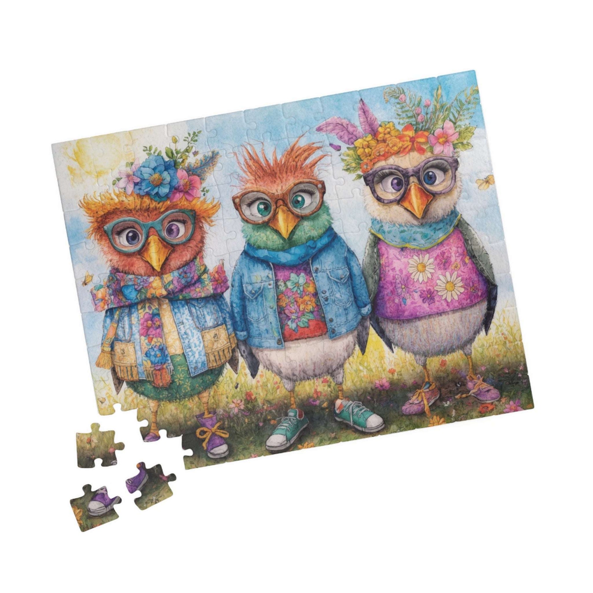 Fashionable Flock Jigsaw Puzzle, Cartoon Chicken Puzzle Ideal for Indoor Family Activity, Holiday Birthday Gift for Bird Lover, Brain Teaser Puzzle The Puzzle Chest