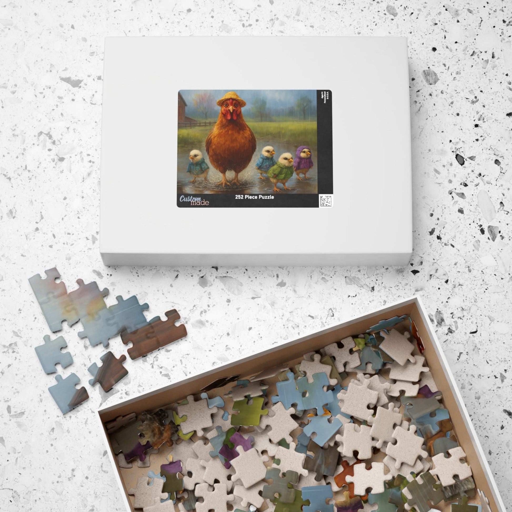 Mud Puddle Mischief Jigsaw Puzzle - Rainy Day Chicken Scene, Fun Family Game, Puzzle Lover Gift, Cozy Night In Activity, Farm Nature Theme Puzzle The Puzzle Chest