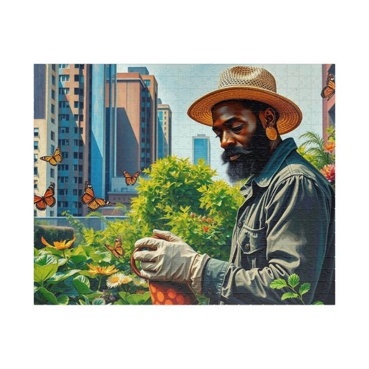 Black Man Gardening Jigsaw Puzzle, African American Art, Nature Scene, Afrocentric Gift for Friend, Creative Activity, Home Entertainment 520 pcs (Horizontal) Puzzle The Puzzle Chest