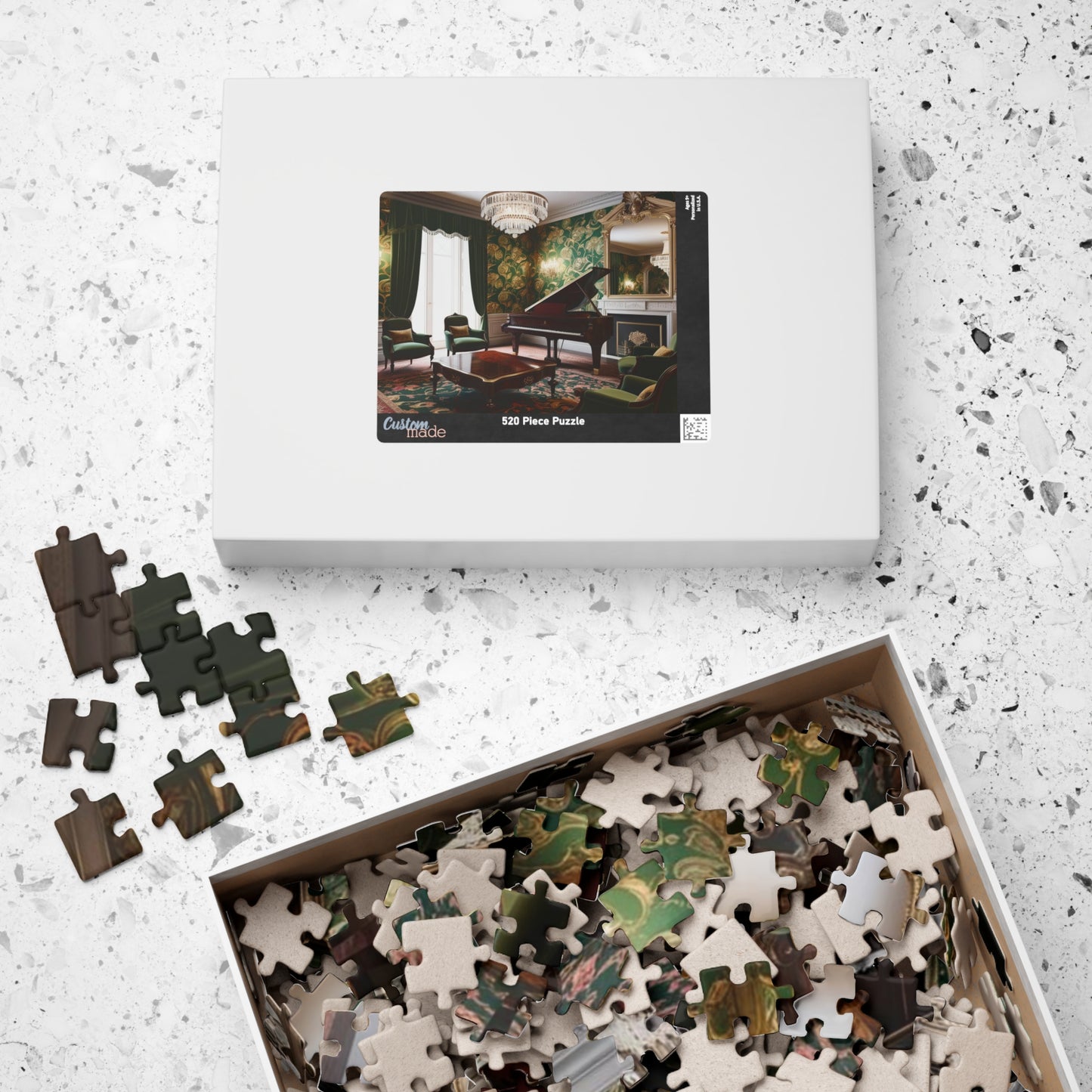 Elegant Vintage Parlor Room Puzzle | 110, 252, 520, 1014-piece Piano Design Jigsaw Game | Art Lover Gift, Family Night Cozy Evening Activity Puzzle The Puzzle Chest