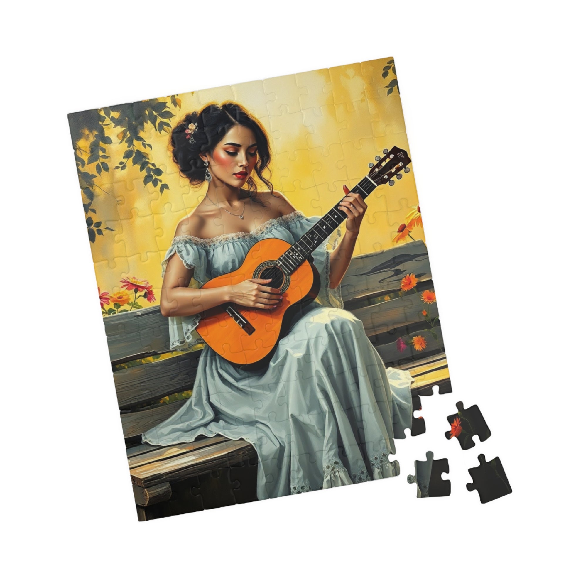 Latina Musician Jigsaw Puzzle (110, 252, 520, 1014-piece), Woman Playing Guitar, Folkloric Dress, Creative Pastime, Mind Exercise, Giftable Puzzle The Puzzle Chest