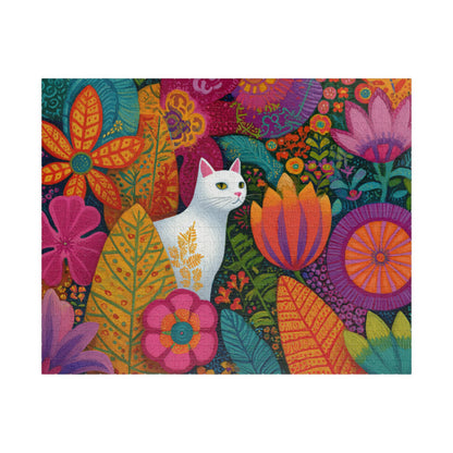 Cat Among the Flowers – Garden Cat Jigsaw Puzzle, Animal Theme Fauvist Flower Art Puzzle, Cartoonish Puzzle The Puzzle Chest