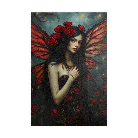Midnight Rose Fairy Jigsaw Puzzle, Enchanting Mythical Creature, Gothic Art Gift for Fantasy Lover, Home Entertainment, Mindfulness Activity 1014 pcs (Vertical) The Puzzle Chest