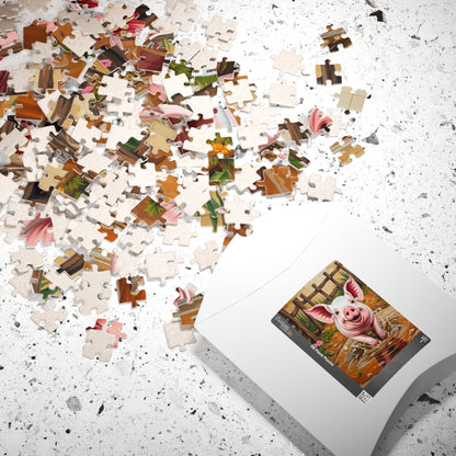 Cute Pig Mosaic Puzzle, Rustic Farm Animal Splashes in Mud, Farm-Themed Jigsaw Tabletop Game for Adults, Unique Animal Lover Gift, Mindful Puzzle The Puzzle Chest
