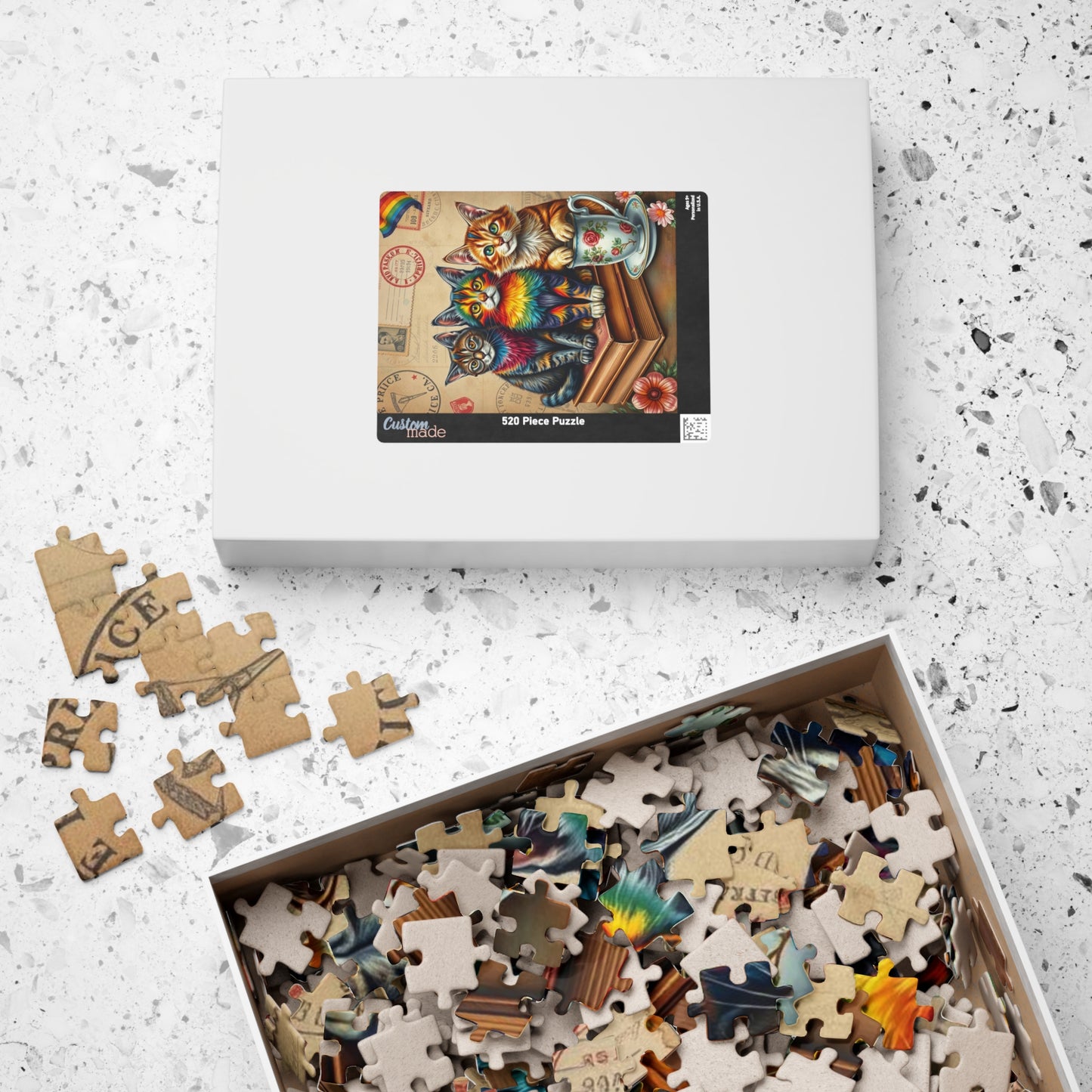 Postcards and Paws Jigsaw Puzzle, Pride Rainbow Cats Vintage Puzzle Art for Fun Family Activity, Cat Lover Gift, Cozy Night In, Brain Teaser Puzzle The Puzzle Chest